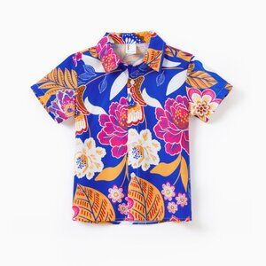 NWT Boy Family Matching Hawaiian Tropical Floral Print Short-sleeve Shirts